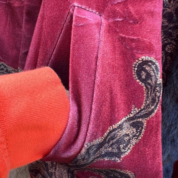 Vintage Red Velour Faux Fur Trim Artsy Design Open Coat Jacket Women’s Medium - Picture 3 of 9